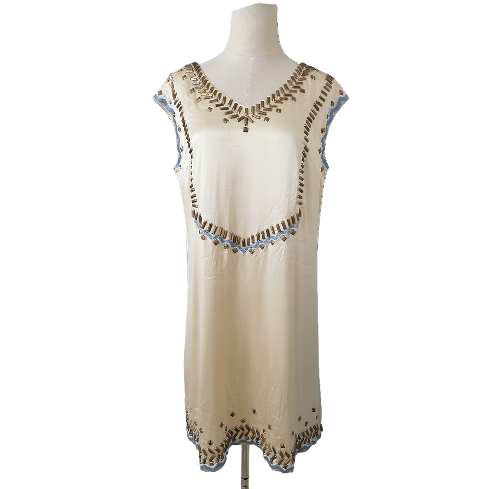 🍭 fits sz: L, cream  V-neck tank 97% silk dress